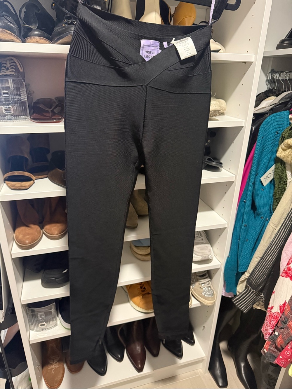 Herve Leger Black Ponte Crossover Waist Leggings SMALL